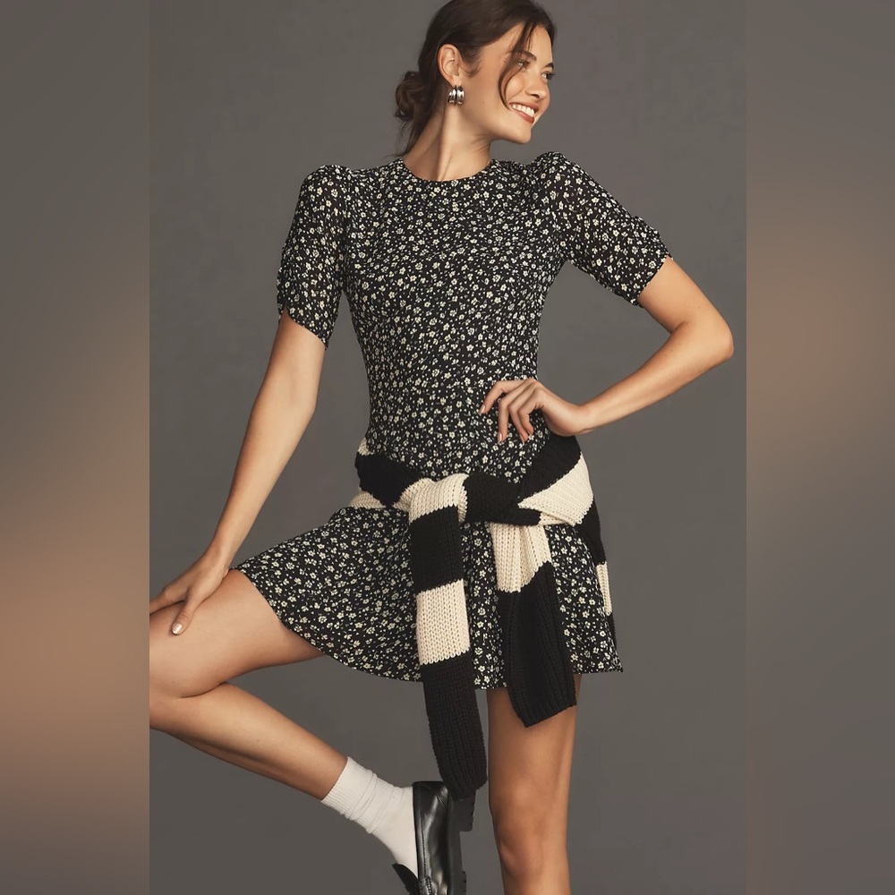 Reformation Black and White Floral Mini Dress
